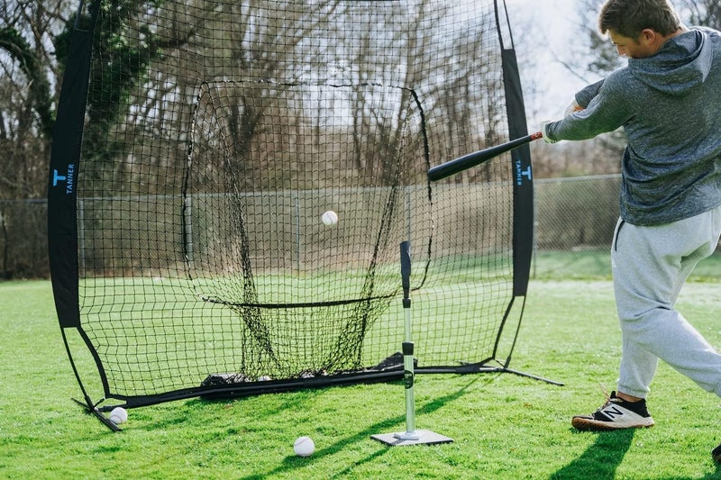 Tanner Portable Baseball Net with Carry Bag - 7' x 7' Baseball Net Softball Batting Net with Target and Catch Sock for Hitting and Pitching | Black and Blue - Image 3